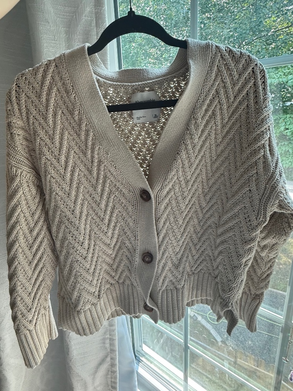 Abercrombie & Fitch Cable Knit Cardigan Sweater Beige XL Oversized
